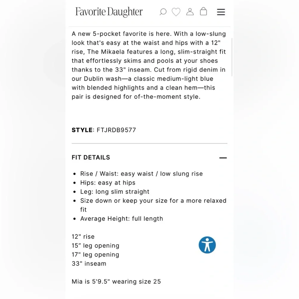 Favorite Daughter Denim The Mikaela Low Slung Long Slim Straight NWT - Picture 13 of 16